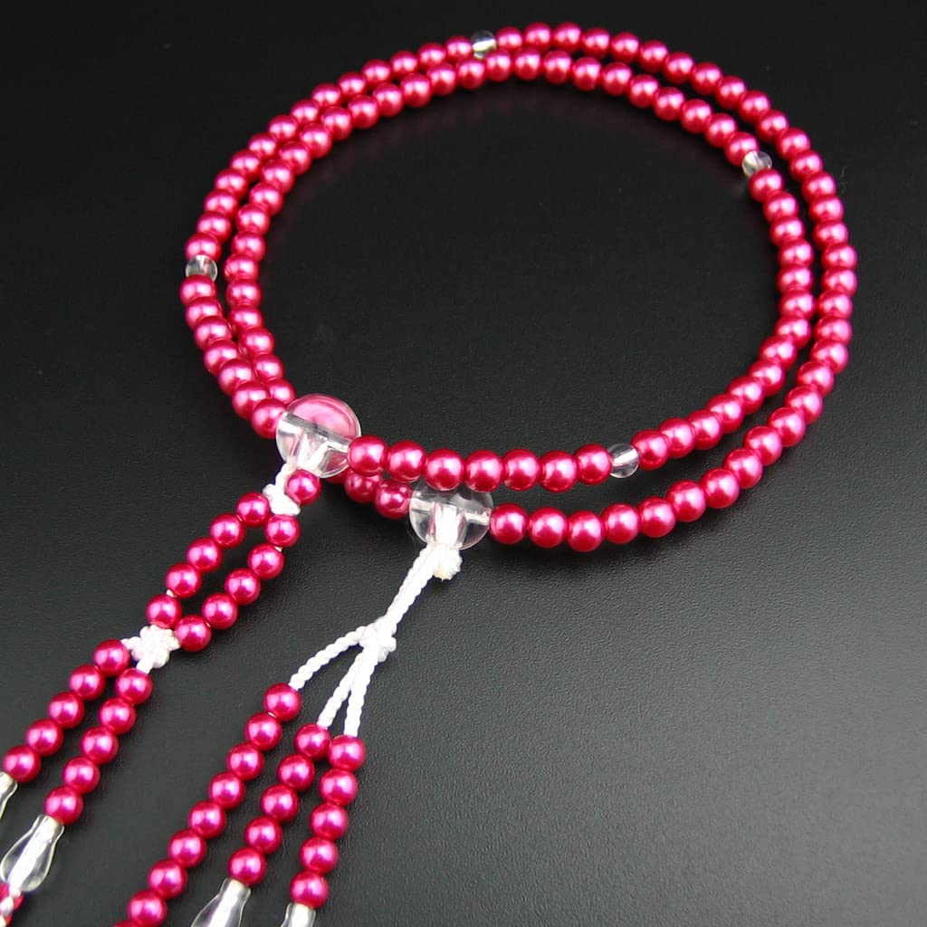 Моёренка Сока Гаккай Молитвенные бусы, Молитвенные бусы СГИ для женщин, Средние, Жемчуг ПК, Винно-красный, Отделка акриловым кристаллом (Двухцветная кисточка темари)