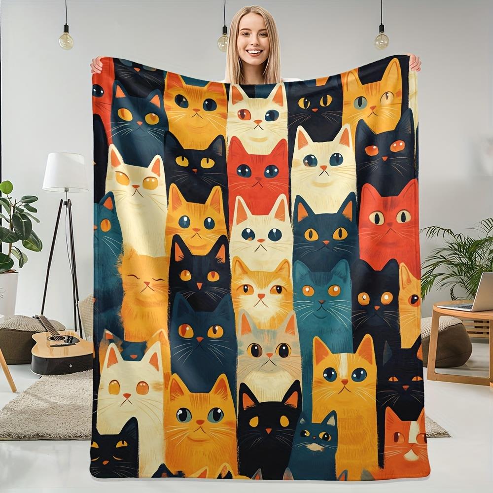 Modern cat face patterns Flannel printed blanket suitable for all seasons suitable for living room office sofa and travel