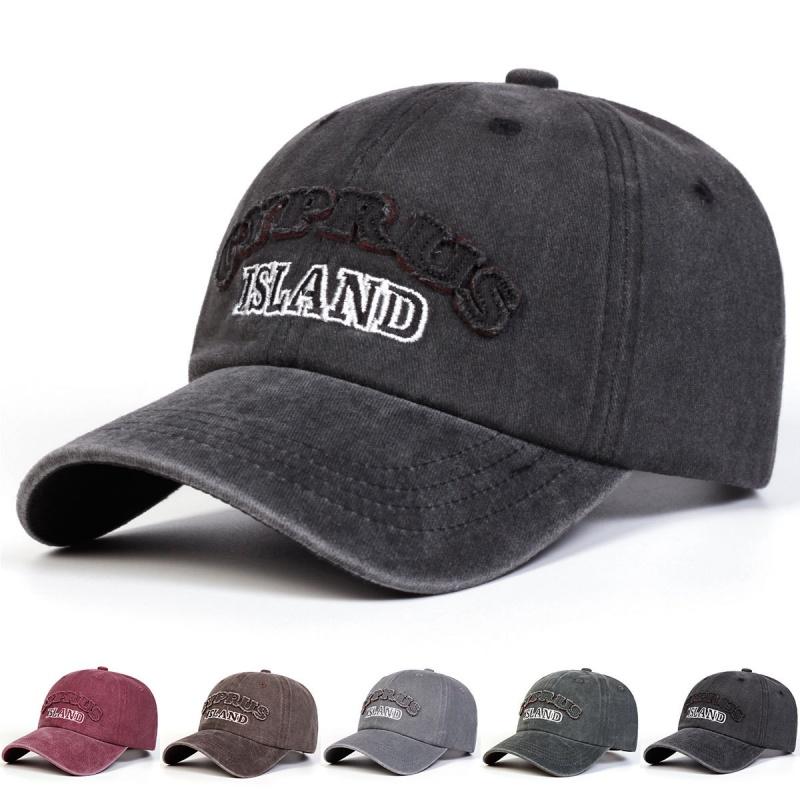 Unisex ISLAND Letter Patch Washed Baseball Cap Spring Autumn Outdoor Adjustable Sunscreen Hat