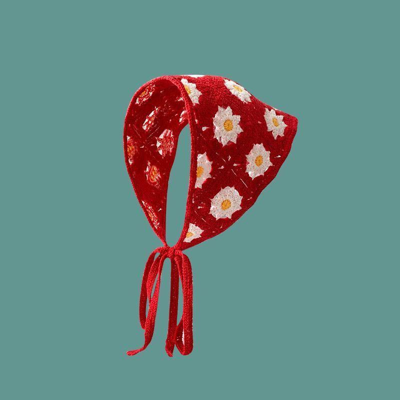 Вязаная ретро повязка на голову с полым треугольником, ромашка, клубника, ручная работа, вязаный крючком треугольный шарф, головной убор, ручной работы платок для головы