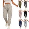 Women's Casual Cargo Pants Solid Color Joggers With Drawstring Waist, Elastic Waistband, Multiple Pockets Trousers