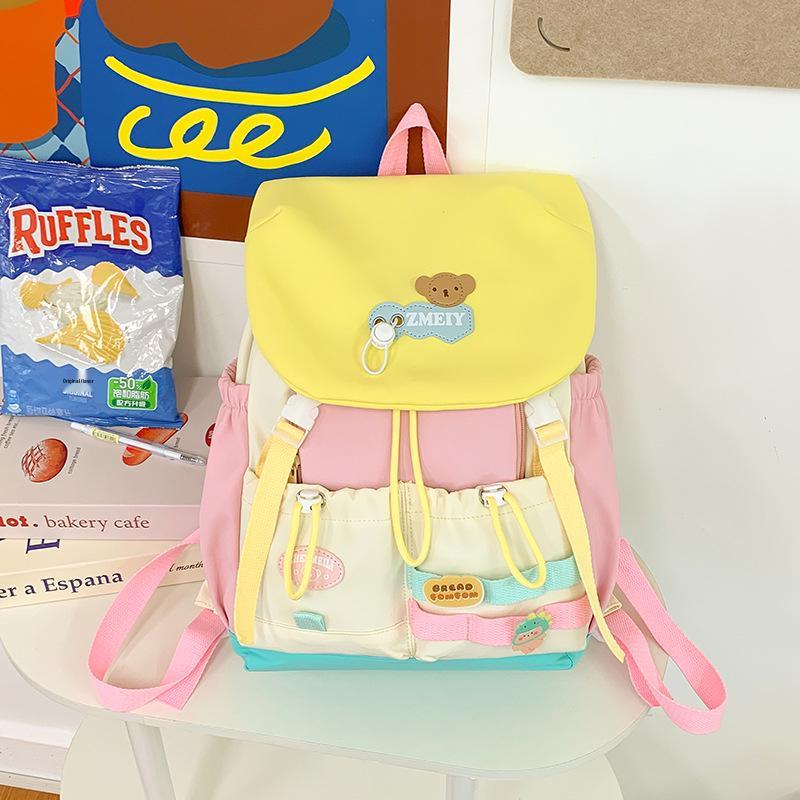 Color-Block Casual Backpack for Elementary School Girls - Large Capacity, Japanese Style