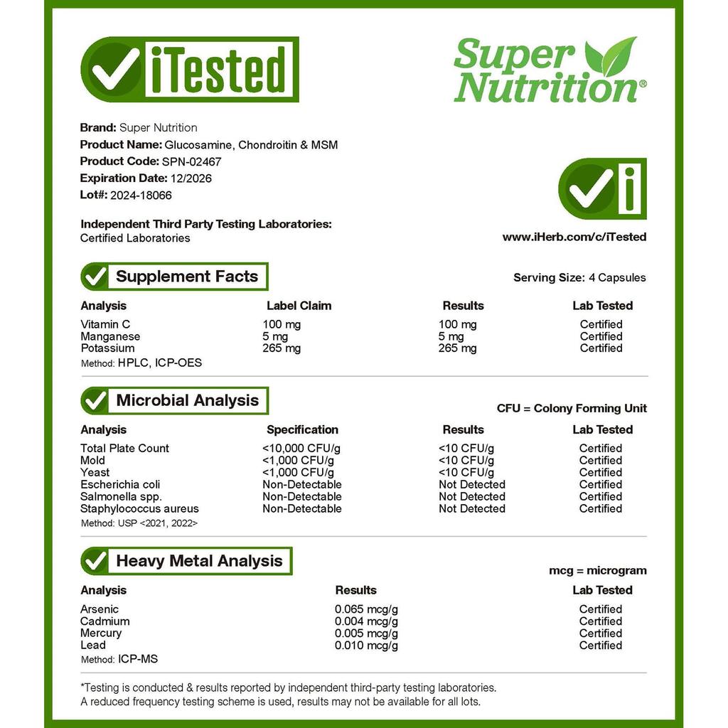 Super Nutrition, Глюкозамин, Хондроитин и МСМ, 240 растительных капсул