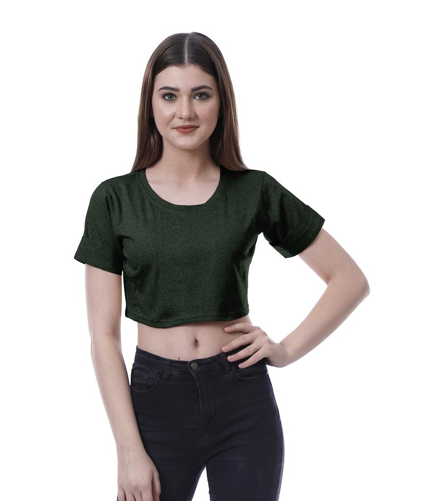 Moomaya Womens Round Neck Crop Top Short Sleeves Summer T-shirt Loose Fit