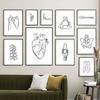 Wall Art Print Canvas Painting Human Anatomy Abstract One Line Bone Heart Tooth Nordic Poster Decor Pictures Medical Office Room
