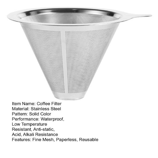 Кофейный фильтр из нержавеющей стали 304, двухслойный, с мелкой сеткой, безбумажный, многоразовый, капельница для кофе, конус, сито, воронка, аксессуары для кофеварки
