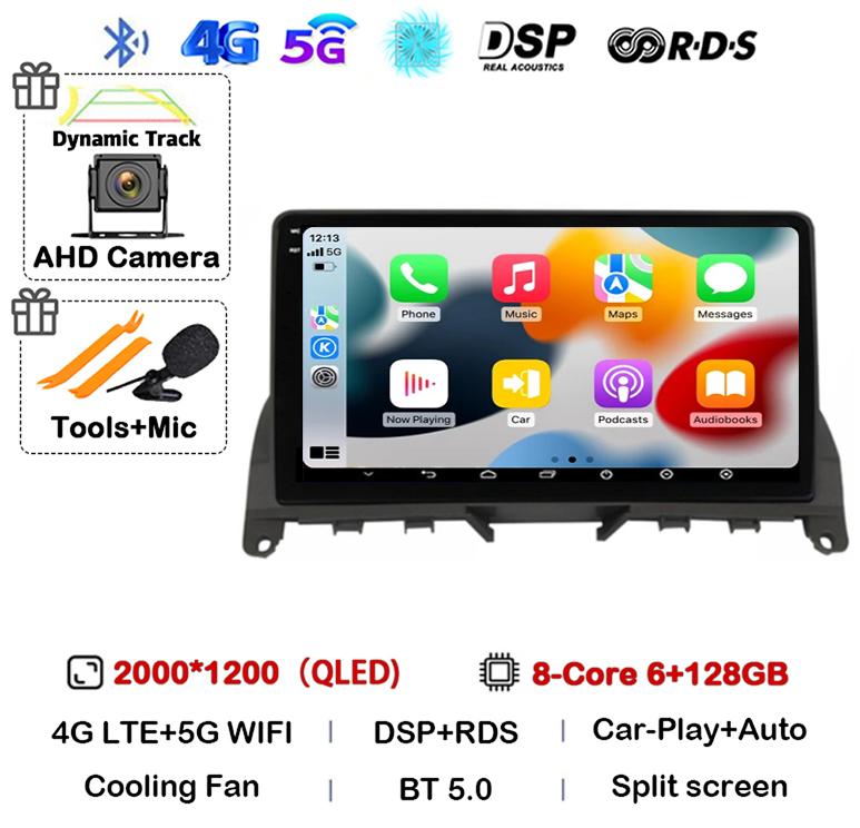 Android 14 Carplay Auto For Mercedes Benz C Class 3 W204 S204 2006-2011 Car Radio Autoradio Stereo Multimedia Player WIFI+4G DSP