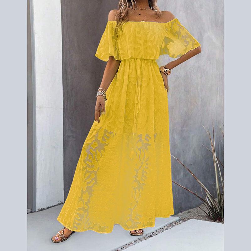 Женское летнее повседневное белое платье с открытыми плечами и вышитым кружевом с высоким разрезом