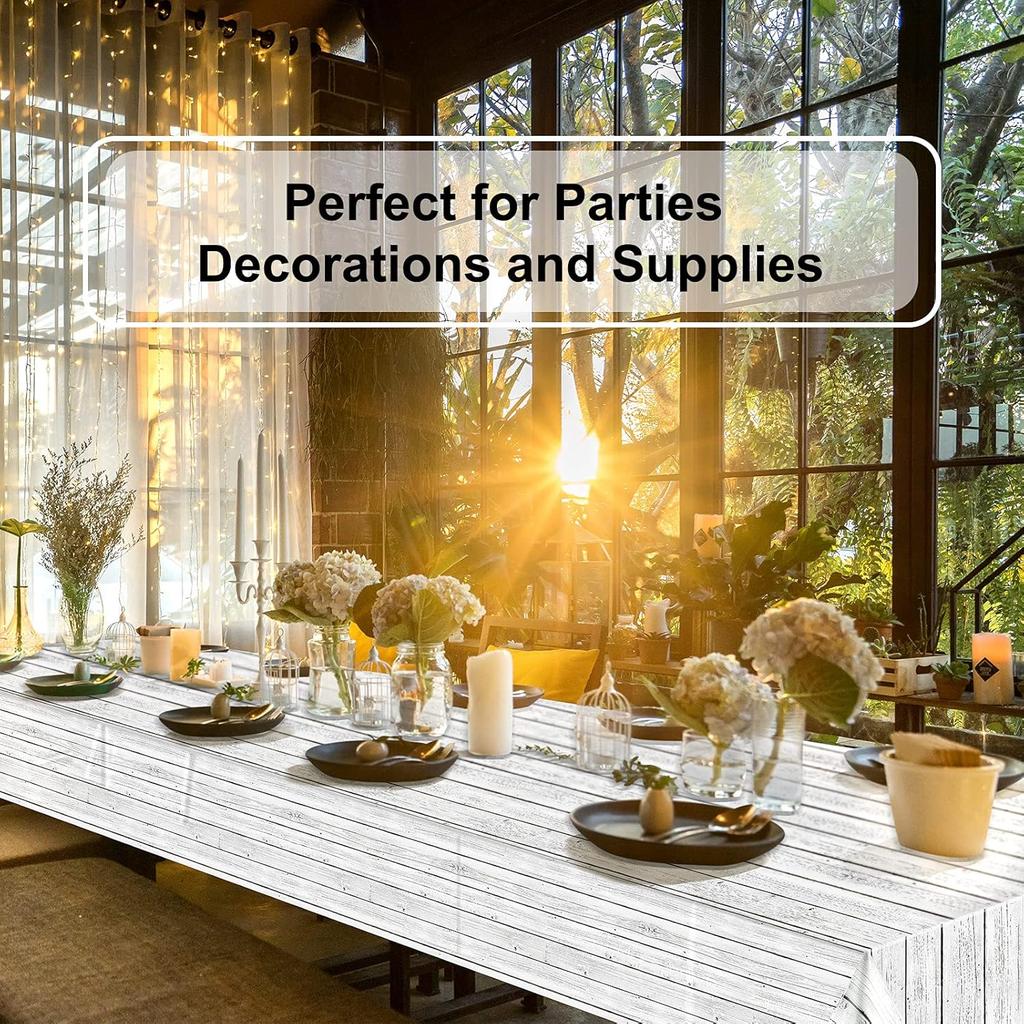 Tatuo 3 Pcs Wood Grain Tablecloth White Wood Tablecloth Plastic Rustic Table Cover Rectangle Table Cloth Western Themed Party Decorations for Picnic,