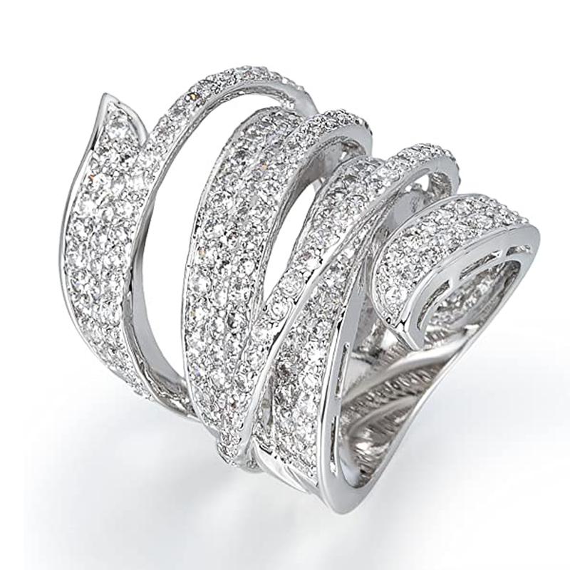 Huitan Hyperbole Широкие кольца для женщин неправильной формы с полным кубическим цирконием, сверкающие женские аксессуары, современные модные ювелирные изделия