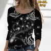 Floral Branch Printed Pattern Crewneck Top Ladies Exquisite Everything Sexy Long Sleeves T Shirt XS-8XL