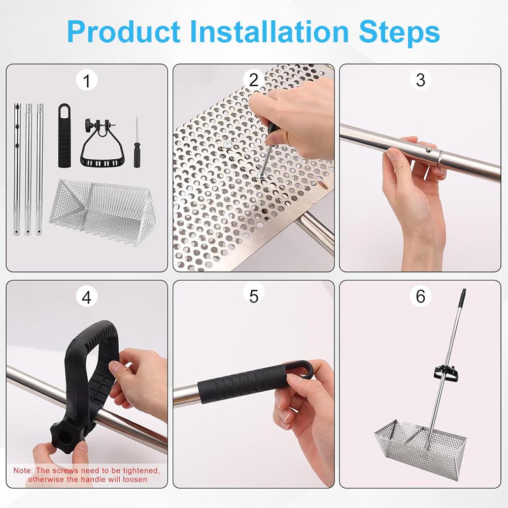 Грабли для песчаных блох Нержавеющая сталь Пескопросеиватель Съемная длинная ручка 135 см Складной просеиватель с зубами акулы для пляжного песка краб