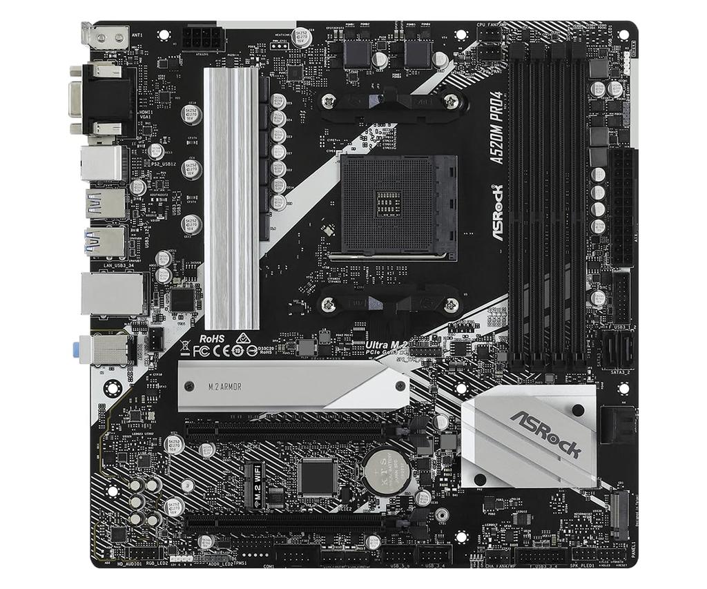 ASRock A520M Pro4 Micro ATX Motherboard with A520 compatible with AMD Ryzen series Authorized Distributor up to 128GB of memory Chipset, 4000/5000