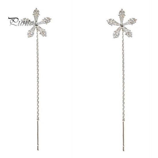 1 пара женских серег, линейные серьги с длинной кисточкой в форме цветка, блестящий кубический цирконий из нержавеющей стали, изысканные украшения для ушей, ювелирные изделия для леди, выпускного вечера, вечеринки
