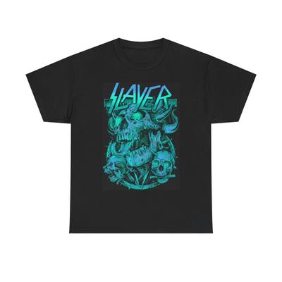 Футболка Slayer Рок-группа Череп неоновый Графический металл Унисекс Плотный хлопок Винтаж