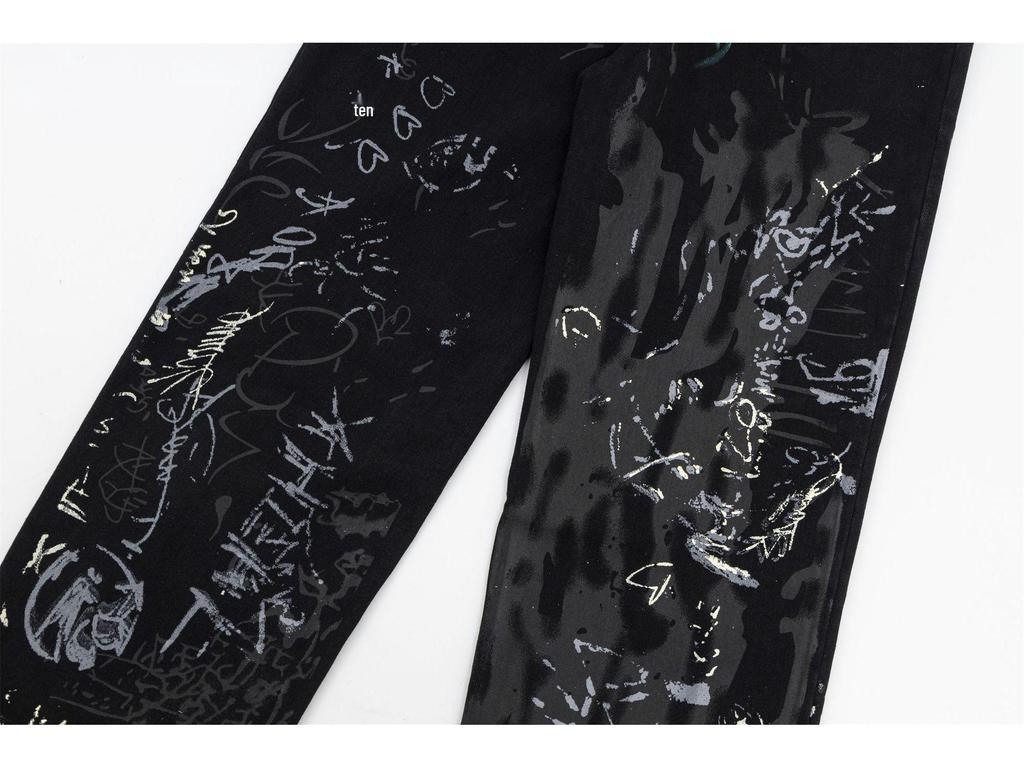 Unisex American Graffiti Print Wide-Leg Jeans - Niche Fashion