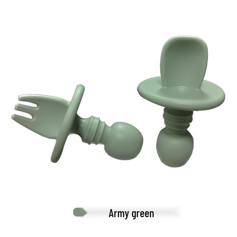 Детский набор вилки и ложки из пищевого силикона - Мягкая короткая вилка и ложка для прикорма и обучения