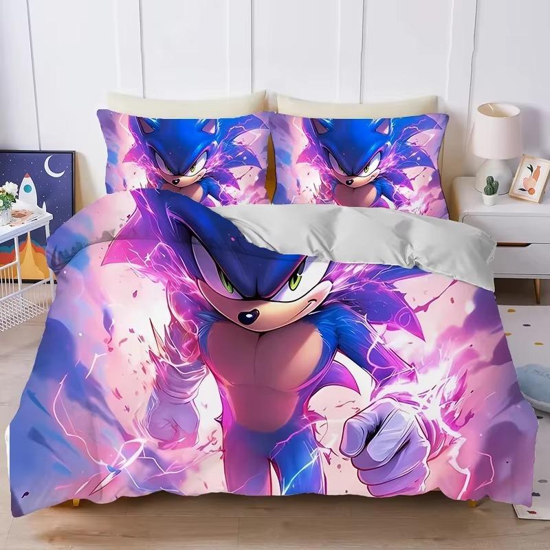 Anime S-Sonic Bedding Set Cartoons Hedgehogs Duvet Cover Pillowcase 3D Printed Quilt cover For children Adult boys and girls