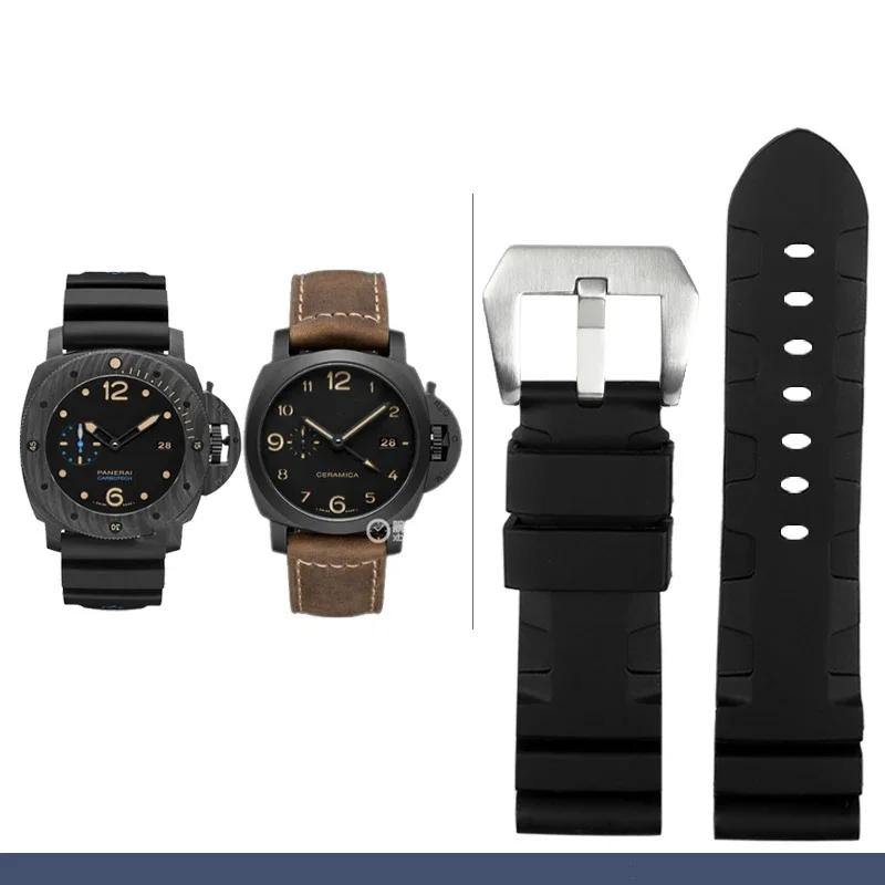Для Panerai SUBMERSIBLE PAM 111 441 616 Ремешки для часов Мягкая силиконовая резина 22 мм 24 мм Мужские аксессуары для часов Ремешок