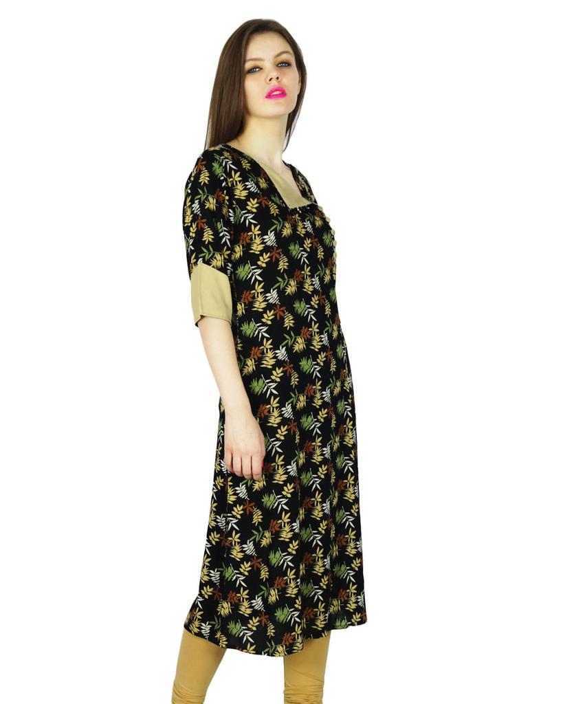 Phagun Indian Designer Kurta Women Ethnic Kurti Rayon Leaf Print Top Tunic