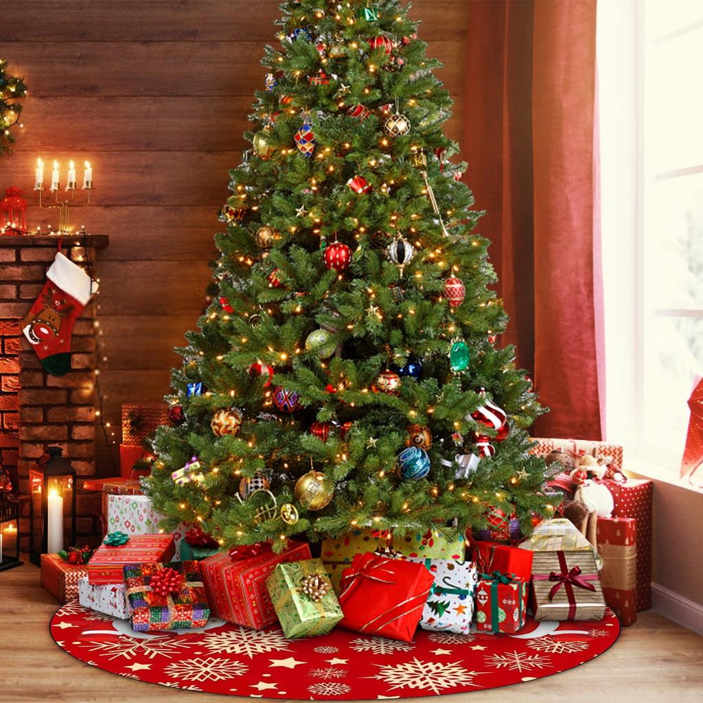 Красная юбка для рождественской елки, украшения для рождественской елки, мягкий плюшевый коврик для рождественской елки со снежным узором для украшений, праздничная вечеринка, 35 дюймов