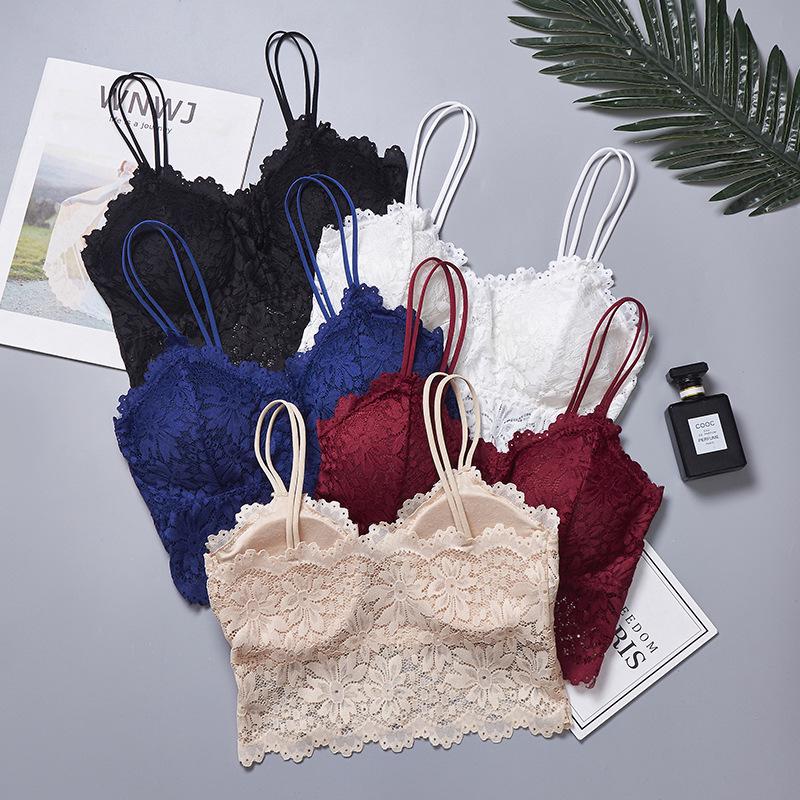 Женская кружевная майка-борцовка с нагрудными вкладышами - Сексуальный большой размер, базовая майка-бандо, тонкое нижнее белье