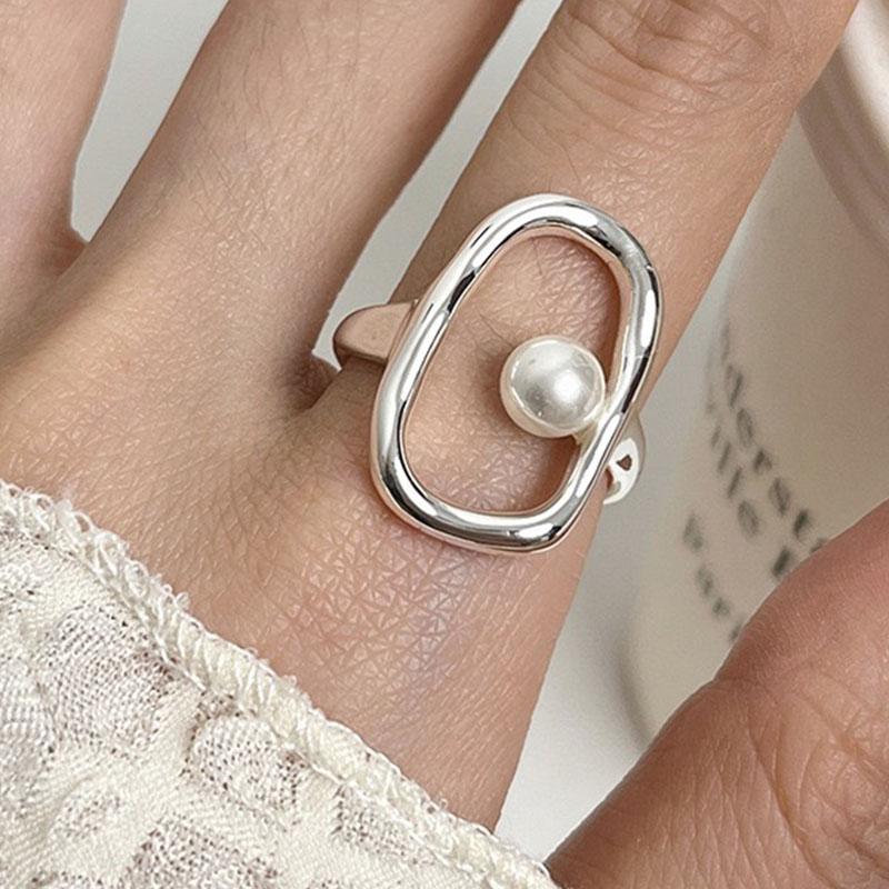 925 Sterling Silver Rings for Women Couple Minimalist Handmade Simple Pearl CZ Ring Fine Jewelry Gift Prevent Allergy
