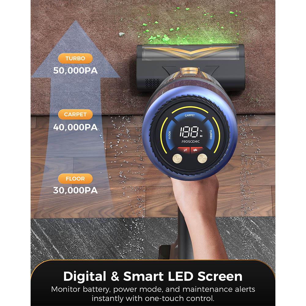 Беспроводной пылесос-стик Proscenic P15, 50 кПа 580 Вт Мощное всасывание, 70 минут работы, Щетка против запутывания, Зеленый свет, 6 слоев фильтрации