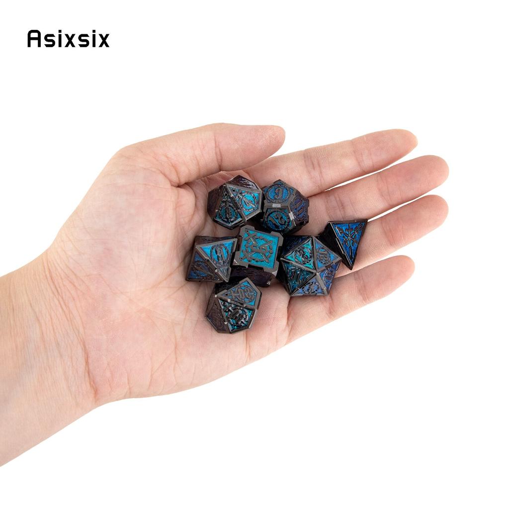 7 шт. синие, серебряные двойные мечи, металлические кубики, набор одноцветных многогранных кубиков, подходящий для ролевой игры, настольной игры Pathfinder