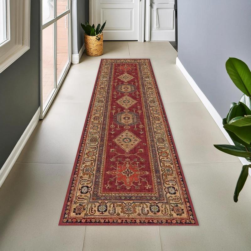 Luxurious Vintage Floral Pattern Runner Carpet Hallway Mat Elegant Long Rug for Home Decoration for Living Room Bedroom Entryway