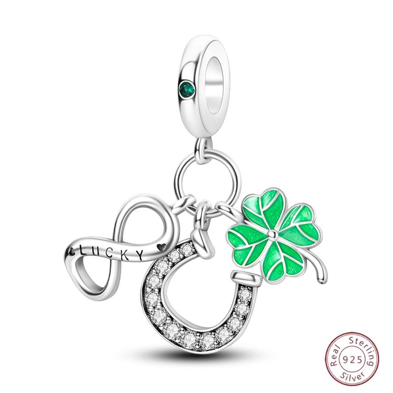 Медный браслет с бусинами 'Четырехлистный клевер на удачу', с блестящим цирконием, для оригинального браслета 3 мм, женские изящные украшения