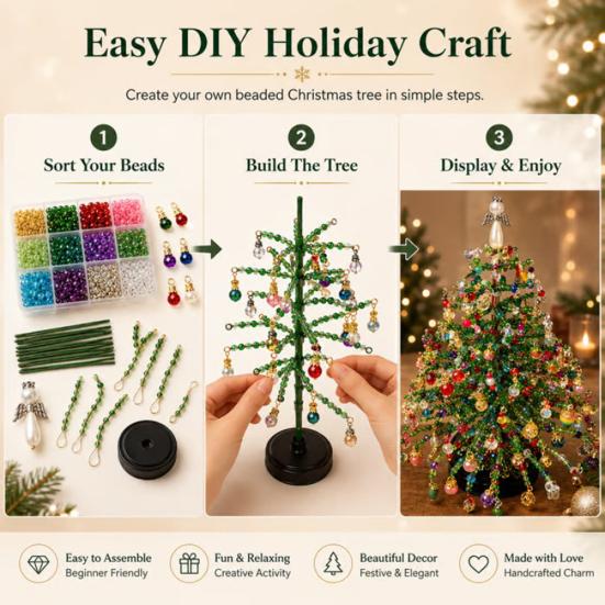 Пластиковые бусины для поделок DIY Набор для создания рождественской елки из бусин, Ручная работа со светодиодными огнями, Реквизит для вечеринки, Праздничный проект по рукоделию, Набор бусин для взрослых,