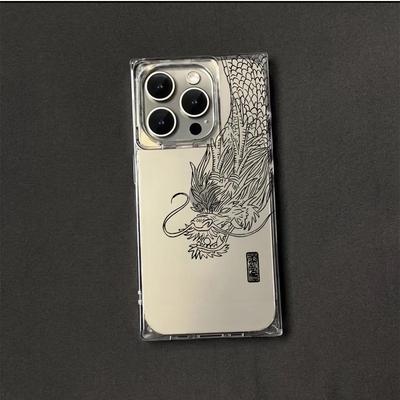 Прозрачный квадратный чехол-накладка для iPhone 13 16 ProMax 12 11 14 Pro Max 15 Plus, защита от кислорода, рисунок дракона на половине корпуса