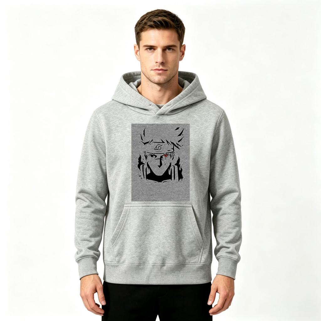 Men's Printed Pullover Hoodie, Anime Ninja Character Graphic Casual Long Sleeve Sweatshirt