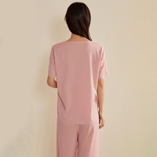 Женский комплект пижамы Ice Silk с короткими рукавами и широкими штанами, комплект летней ультратонкой двухкомпонентной пижамы для дома и сна