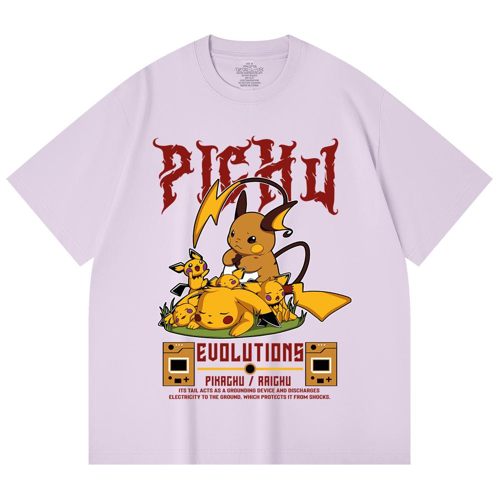 230 Gsm 100% Cotton Pokemon V18 Pikachu Evolutions Print Unisex Heavy Cotton T Shirt