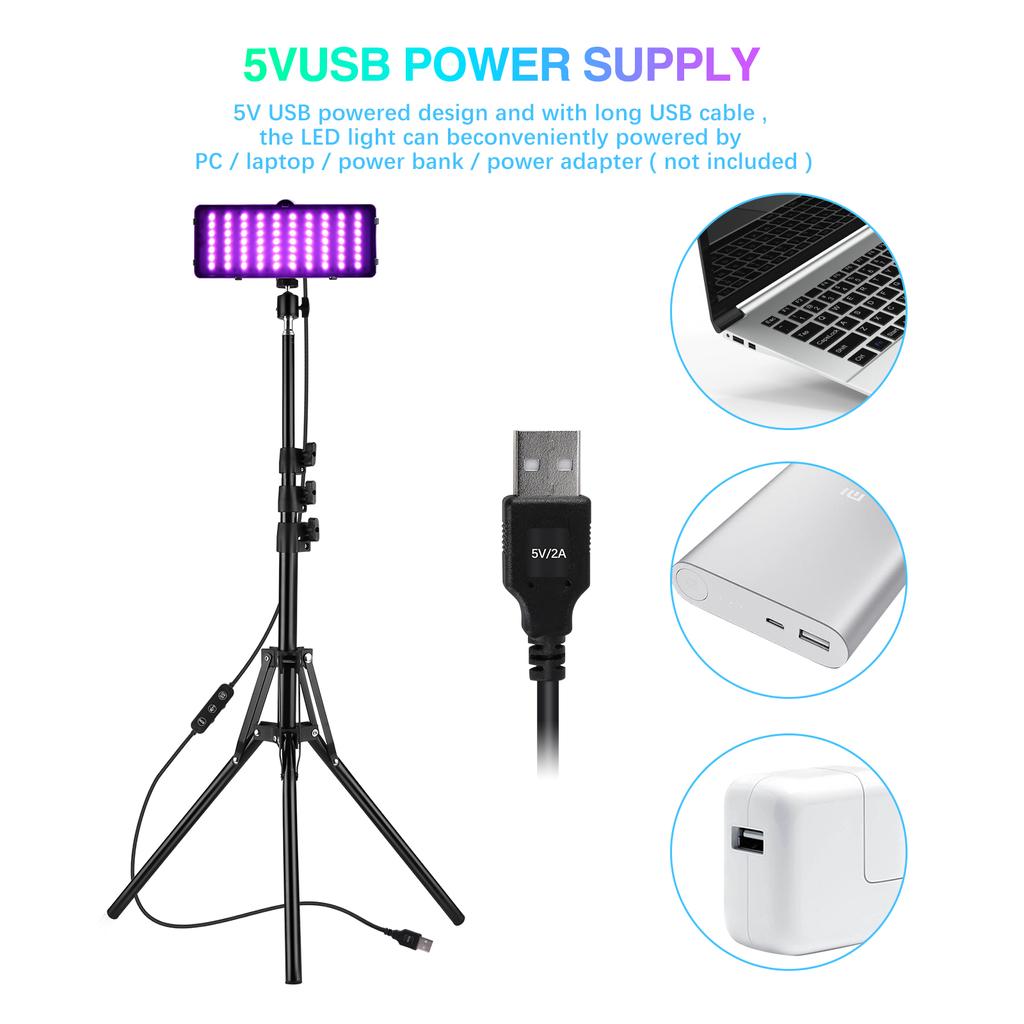 Комплект светодиодной видеолампы Andoer RGB, включающий 2 лампы RGB + 2 подставки длиной 160 см + 2 гибкие подставки