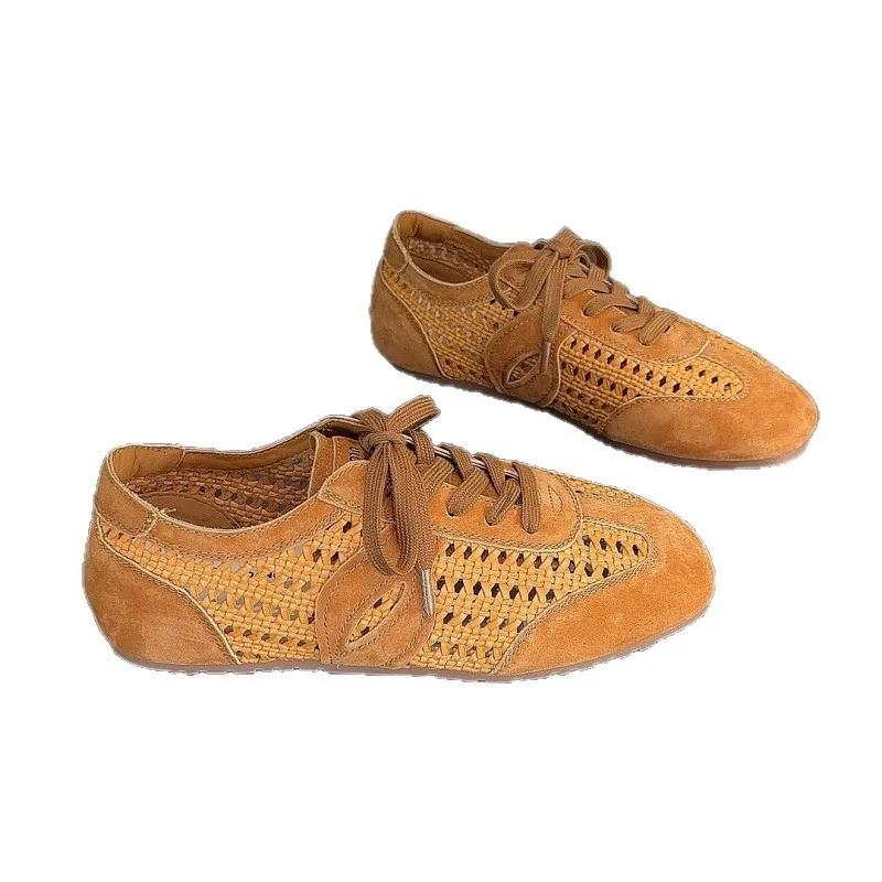 Летние Новые Женские Дышащие Спортивные Туфли из Мягкой Кожи Универсальный Ретро Стиль Повседневные Кроссовки с ЕВА Стелькой и Резиновой Подошвой