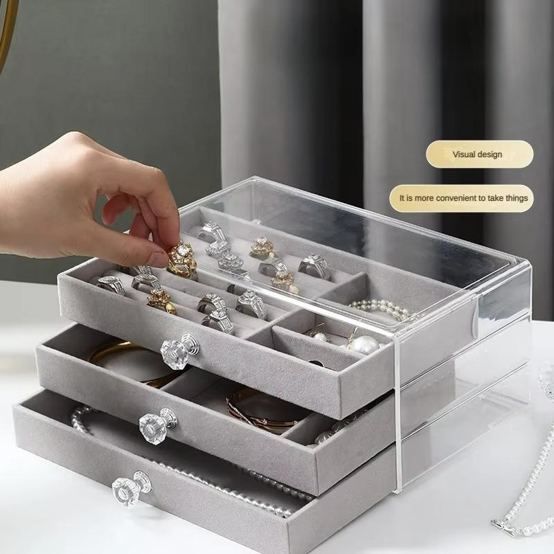 Прозрачная акриловая шкатулка для драгоценностей, органайзер, дисплей, шкатулка для драгоценностей, трехслойное хранение, пыленепроницаемые многофункциональные витрины, упаковка