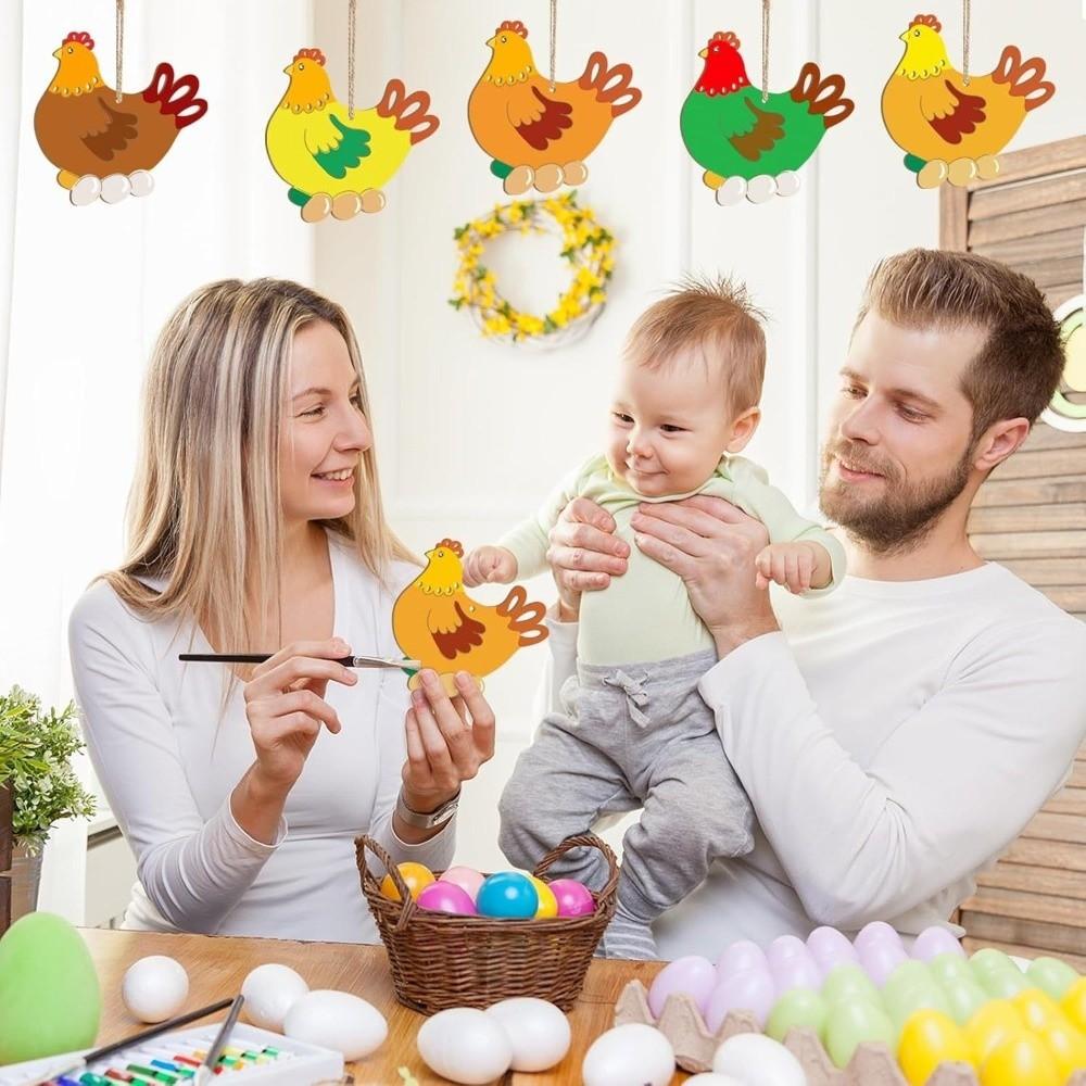 8 Pieces Unfinished Wooden Easter Egg Graffiti Painting Toy Easter Painted Crafts Home Decor