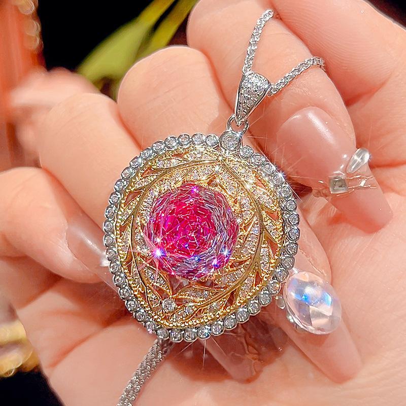 Jewelry Copper Bottom Gold-Plated Millennial Cut Dragon Fruit Color Temperament Pendant Female Lead Stone 14Mm