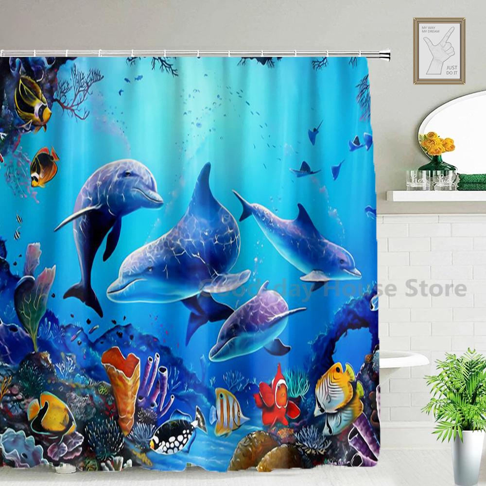 3D Дельфин Занавеска для душа в ванную Водонепроницаемая полиэстеровая ткань Детская занавеска для ванной с 12 крючками Милые Cortinas Стирающиеся Домашний декор