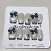 Luxury Handmade Bowknot Cat-Eye Black Gel Nail Tips
