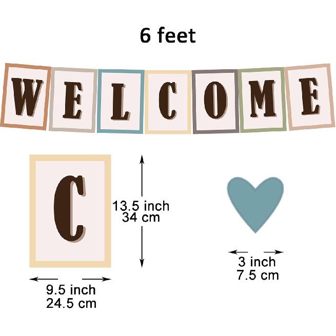 Youngever 67 pcs Confetti Pennants Welcome Bulletin Board with Golden Border (Boho Design)