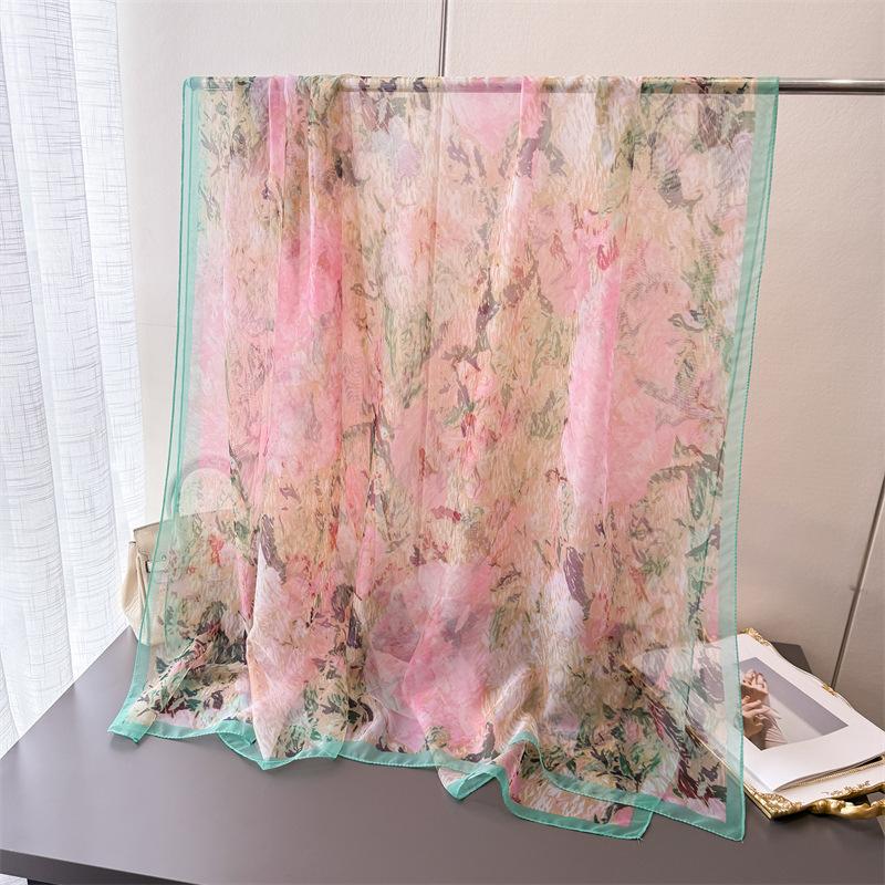 Розовый лепесток ци шифрование мягкая пряжа принт весенне-летний шелковый шарф большой длинный шарф дорожная шаль защита от солнца женский шарф головной платок