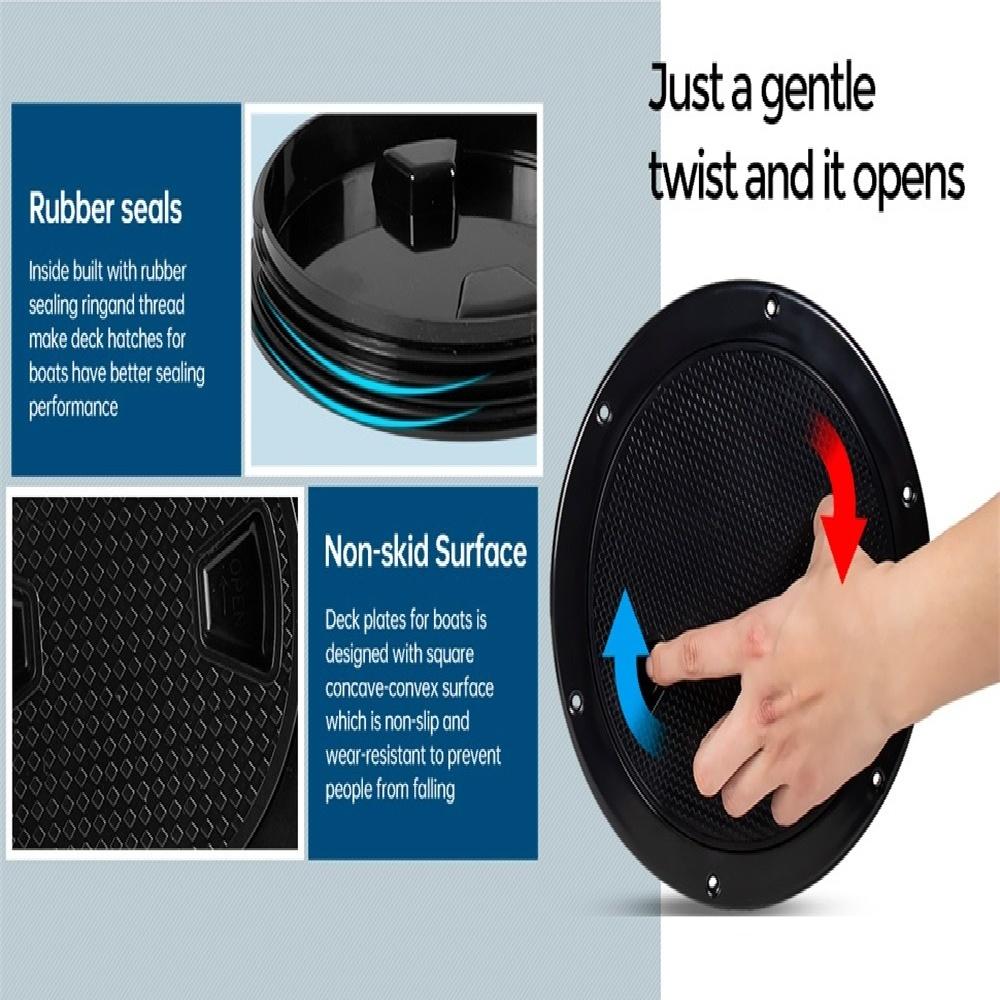 Черные круглые нескользящие смотровые люки - размеры 4", 6", 8" со съемной крышкой - откручивающаяся крышка люка из АБС-пластика для каяка, яхты, черная