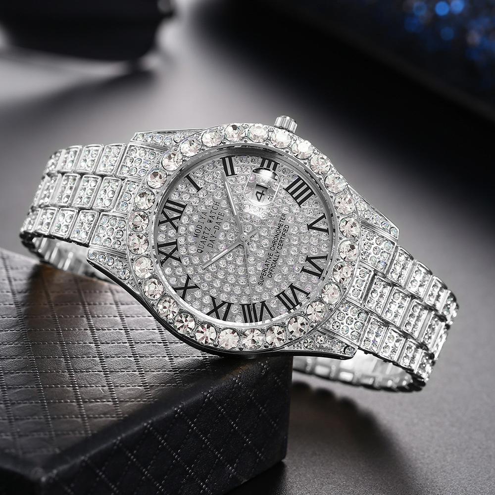 Watch Mens Casual With Rhinestone Calendar And Roman Scale Wristwatch Gifts