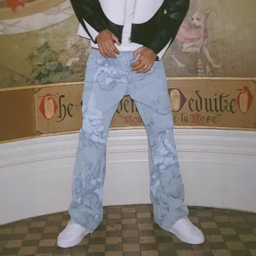 RogueWave Y2k Американские Штаны Хип-Хоп Уличная Одежда Унисекс Повседневные Y2k Ретро Широкие Джинсы Модные Джинсы Прямого Кроя с Рисунком Ангела Амура Мужские Женские