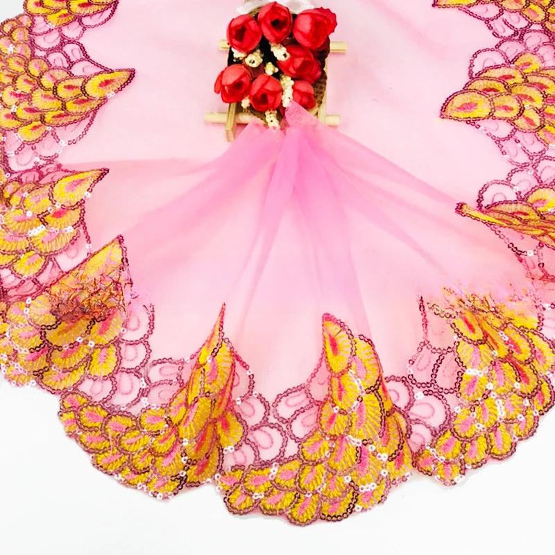 Flower Lace Trim 19cm Sequin Embroidered Lace  Ribbon For Dress /Wedding/ Garment DIY Sewing Decor Accessories 10 Yards