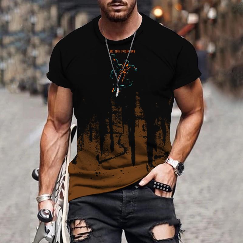 Трендовая градиентная печать повседневная свободная мужская футболка с короткими рукавами и 3D-цифровым принтом, круглый вырез, свободный крой
